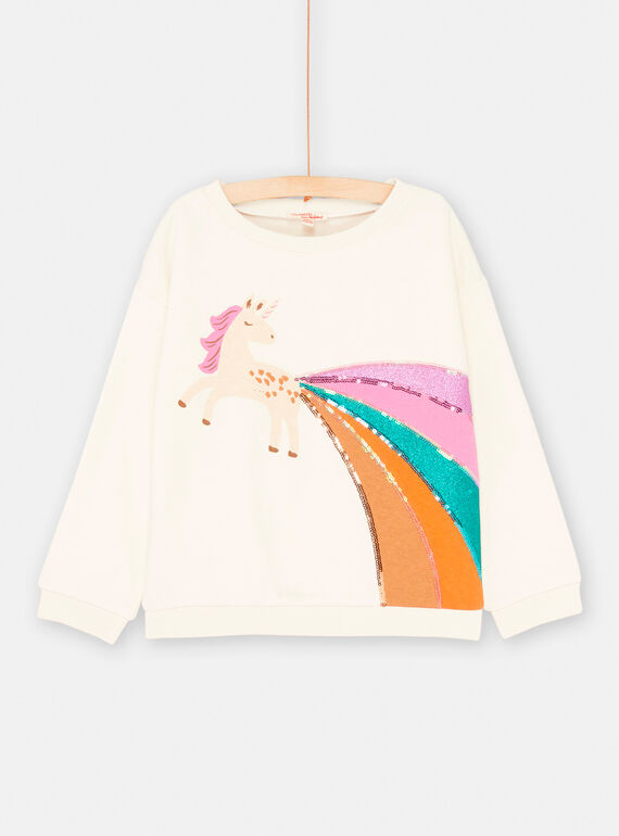 Girl's ecru sweatshirt with unicorn animation SAVERSWEA / 23W901J1SWE001